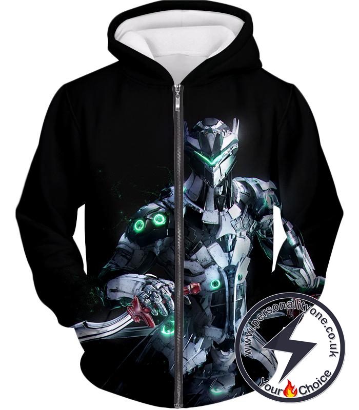 Overwatch Attack Agent Cyborg Genji Zip Up Hoodie